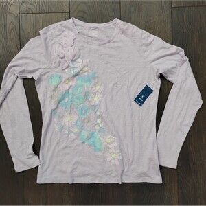 New Women’s IZOD Light Purple Size Large Cotton Long Sleeve T-shirt Flowers